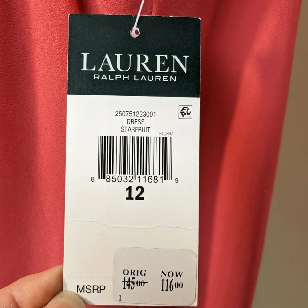 LAUREN RALPH LAUREN Chiffon Trapeze Tiered Midi Starfruit Dress NWT - Picture 5 of 5